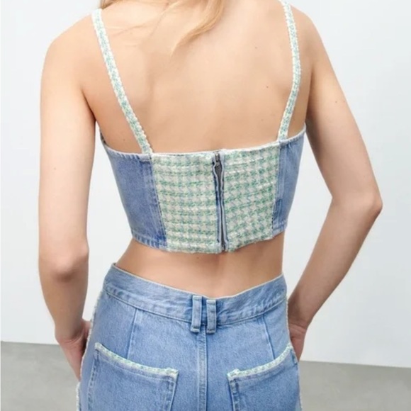 NWT ZARA  contrast denim crop top size XS - Picture 3 of 5